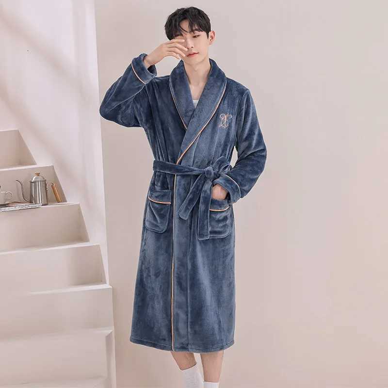 Large Size 3Xl Flannel Warm Robe Kimono Mens Bathrobe Gown Winter Coral Fleece Sleepwear Nightwear Loose Thickened Home Wear C251104