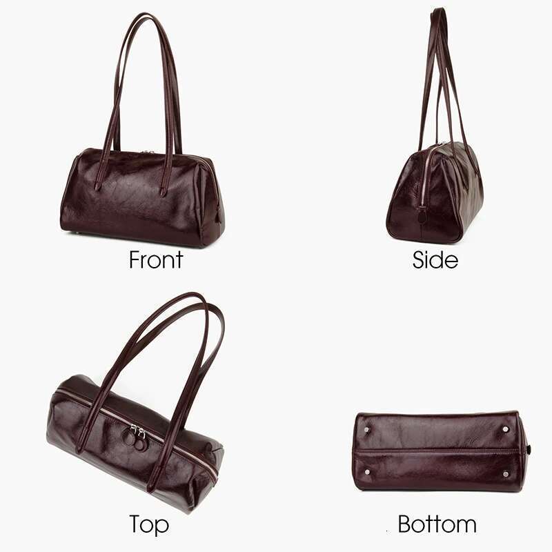 Leather Work Tote Bag Crackled Paint Cowhide Two Handles Shoulder Bags For Commute Handbag