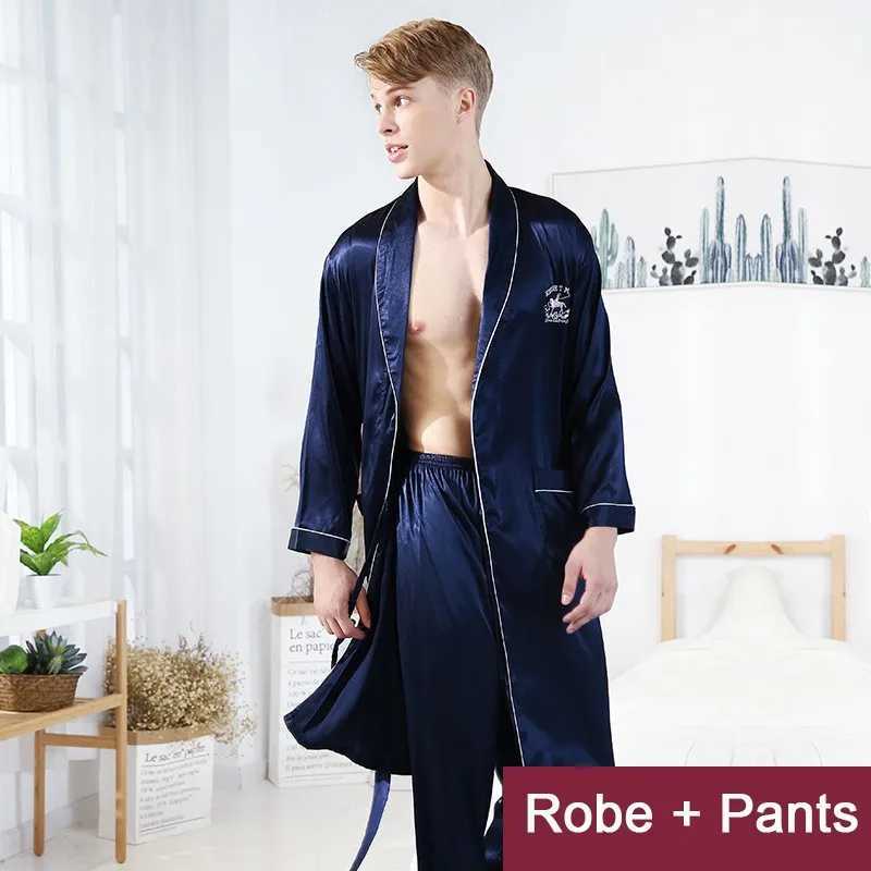 Men Robe Set Satin Loose Kimono Bathrobe Gown Sexy Long Sleeve Autumn Sleepwear Nightgown Bridegroom Wedding Intimate Lingerie C251104