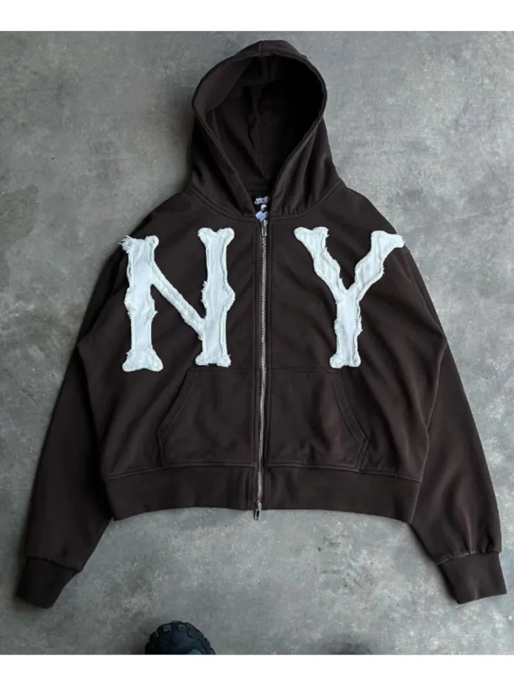 Oversized Sweatshirt Women Y2k American High Street Trend Jacket Men Letter Embroidered Zipper Hoodie Harajuku Fashion Retro Top 250403