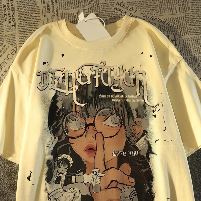 300 pounds American cartoon printed character short t-shirt for women in summer, high street loose and versatile half sleeved top trendy