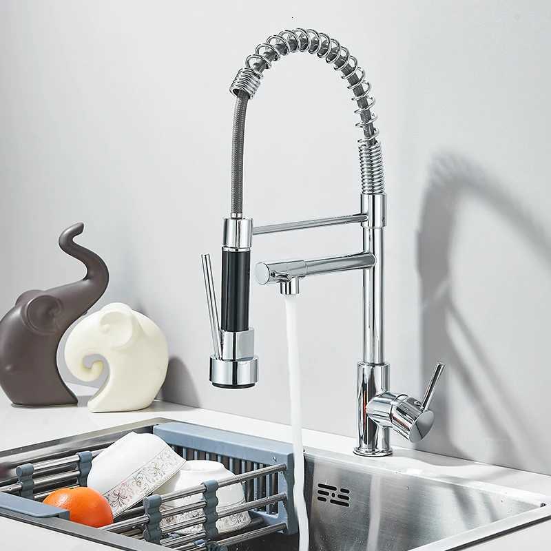 Wanmivezlo Pl Down Kitchen Sink Faucet Hot Cold Water Mixer Crane Tap with Dual Spout 360 Rotation High Faucet Deck Mounted Y251104