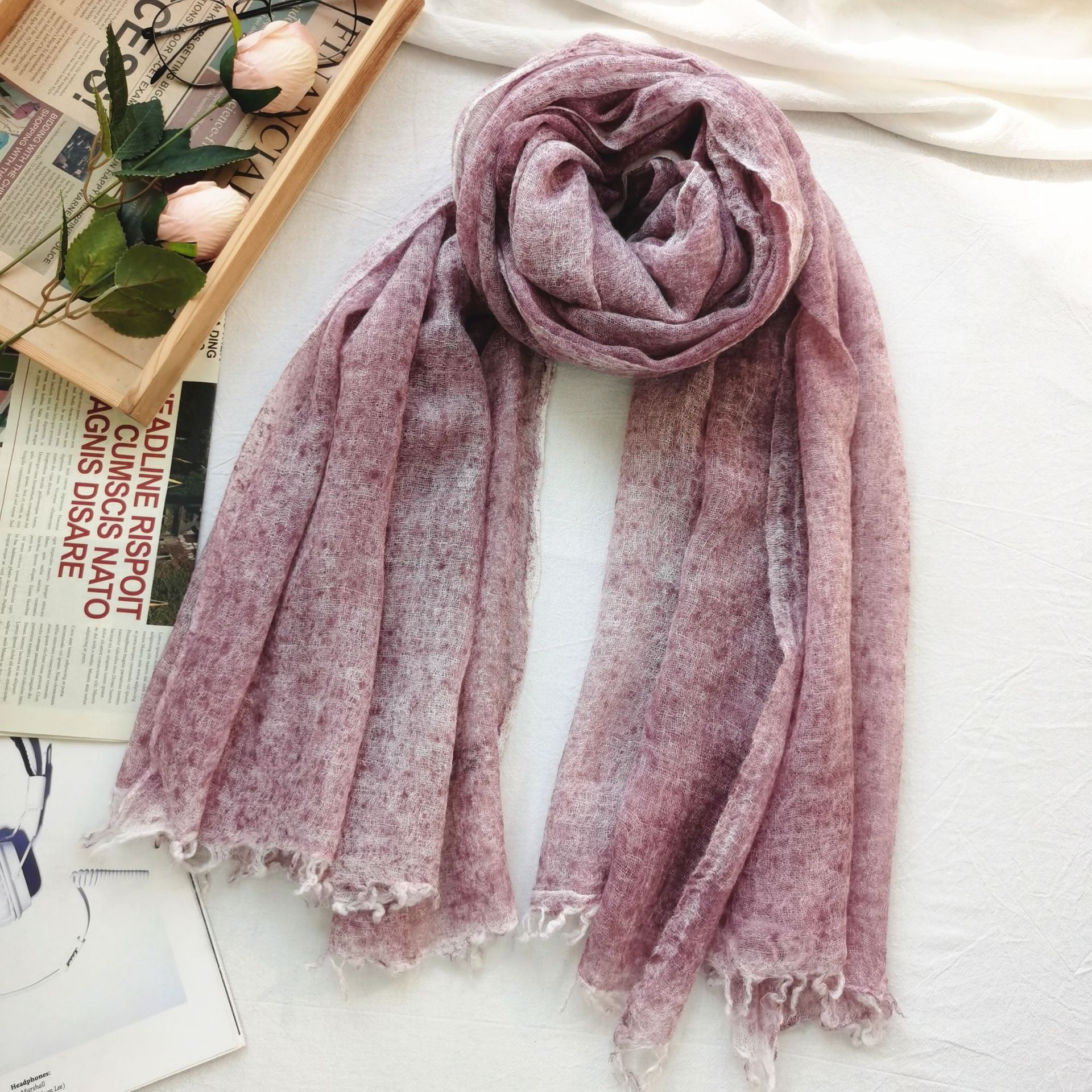 K304 Spray-dyed thin wool scarf for women solid color scarf winter Korean style pockmarked flowered ladies shawl