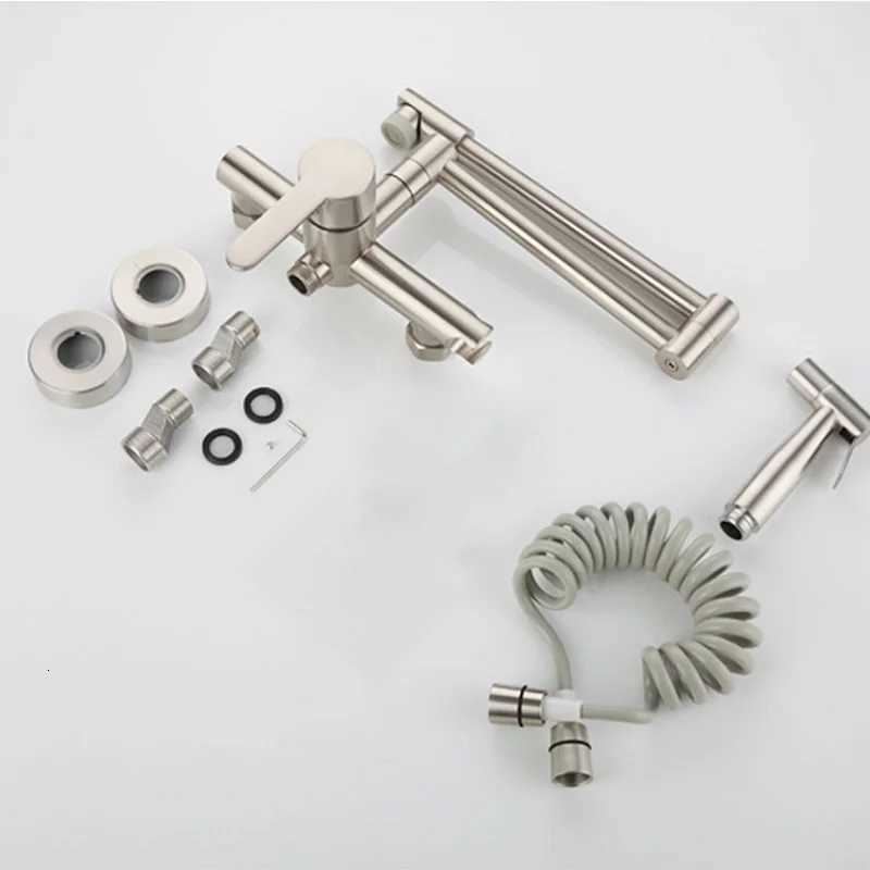 Kitchen Faucet With Spray Gun Double-Jointed Pot Filler Kitchen Sink Faucet Wall Mount Retractable Foldable Mixer Tap Swing Arm Y251104