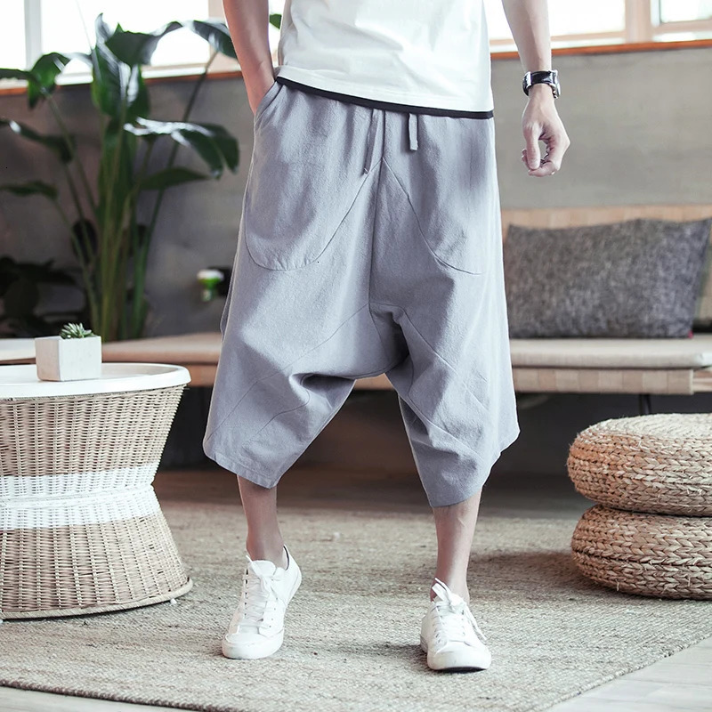Men Harajuku Harem Pants Mens Summer Cotton Linen Joggers Pants Male Vintage Chinese Style Soild Color Calf-lenght Trousers 250402