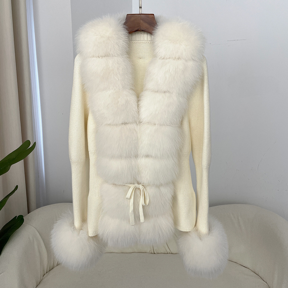 Autumn Winter New Detachable Real Fox Fur Placket Cuff Fur Knitwear Fur Coat 241121