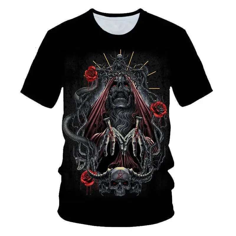 New Summer Men Scary Skull Cool Street Casual 3d Printed T-Shirt Fashion Trend Personality Plus Size O Neck Short Sleeve Top