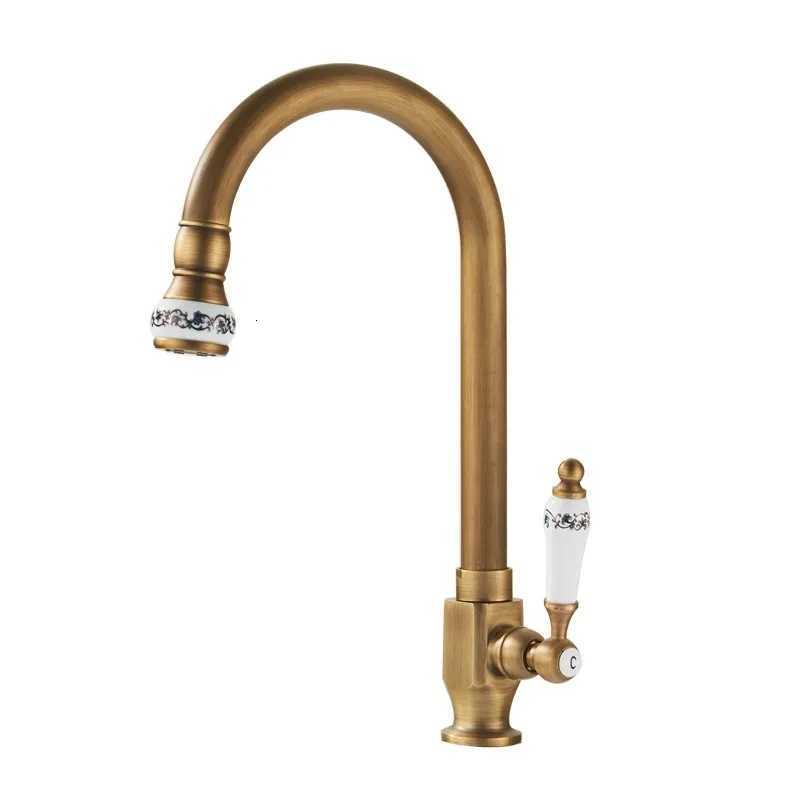 Kitchen Sink Faucet Ceramic Antique Bronze Finished Cold Water Only 360 Swivel Rotation Single Hole Outdoor Balcony Faucet Tap Y251104