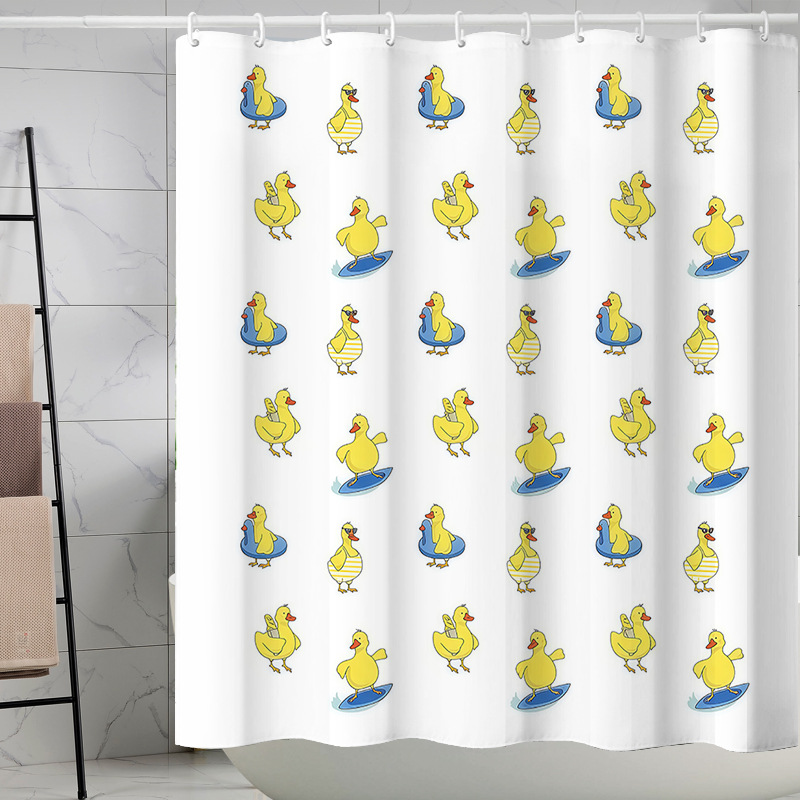 YL-37625 Popular 3D Digital Shower Curtain with Kitty Shower Design, Bathroom Dry and Wet Separation, Polyester with Hooks