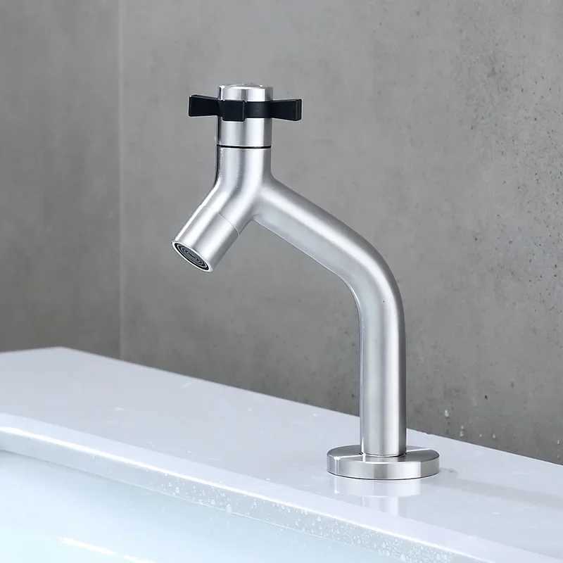Single Cold Kitchen Faucets 304 Stainless Steel Washbasin Sink Faucet Single Hole Tap Toilet Bathro Table Basin Faucet Y251104
