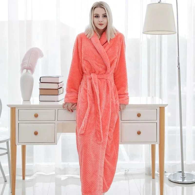 Winter Warm Coral Fleece Kimono Robe Gown Women Nightdress Sleepwear Nightwear Long Bathrobe Intimate Lingerie 2024 New Homewear C251104