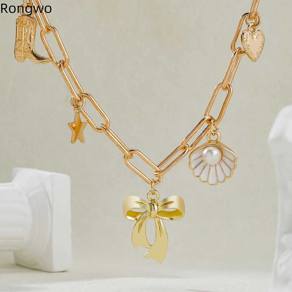 Exquisite Charms Pearl Pendant Necklace for Women Stainless Steel Gold Color Bow Charm Choker Conch Shell Fashion Jewelry GiftsXJ251104