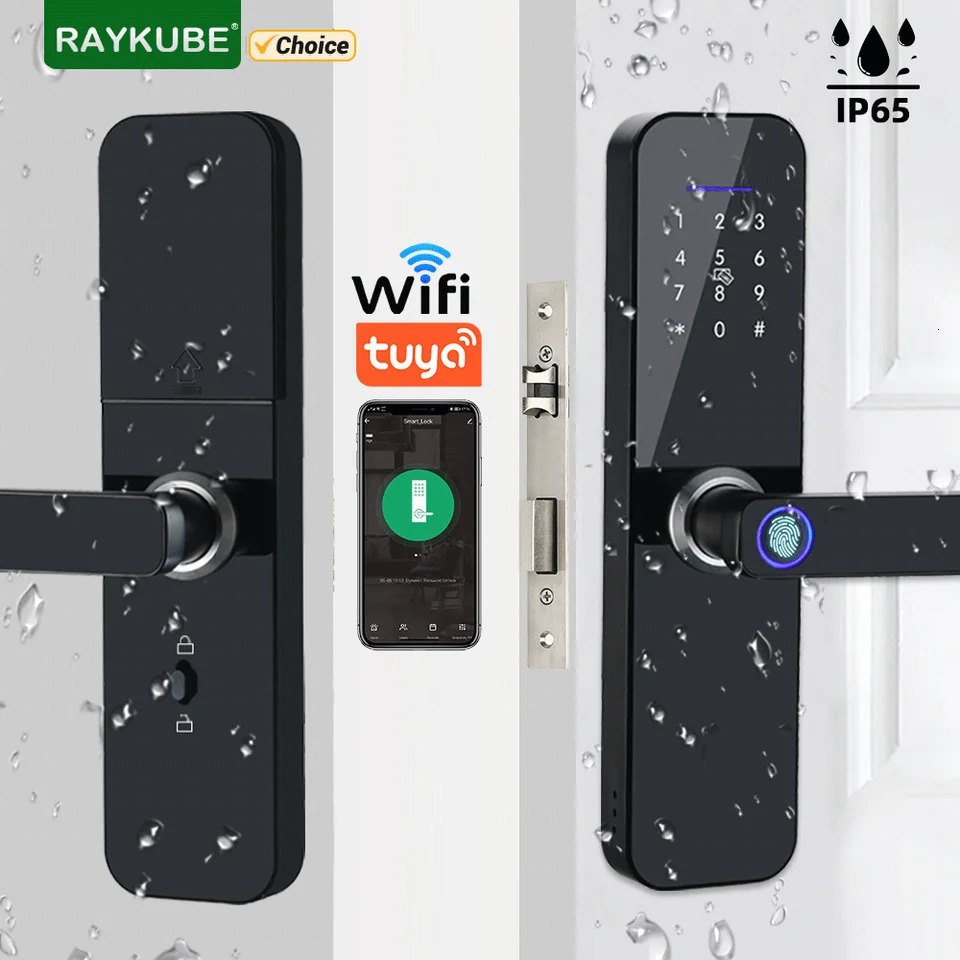 RAYKUBE F005 IP65 Waterproof Tuya Wifi Lock Electronic Smart Door Lock With Fingerprint/Smart Card/Password/Key/APP Unlock 250402