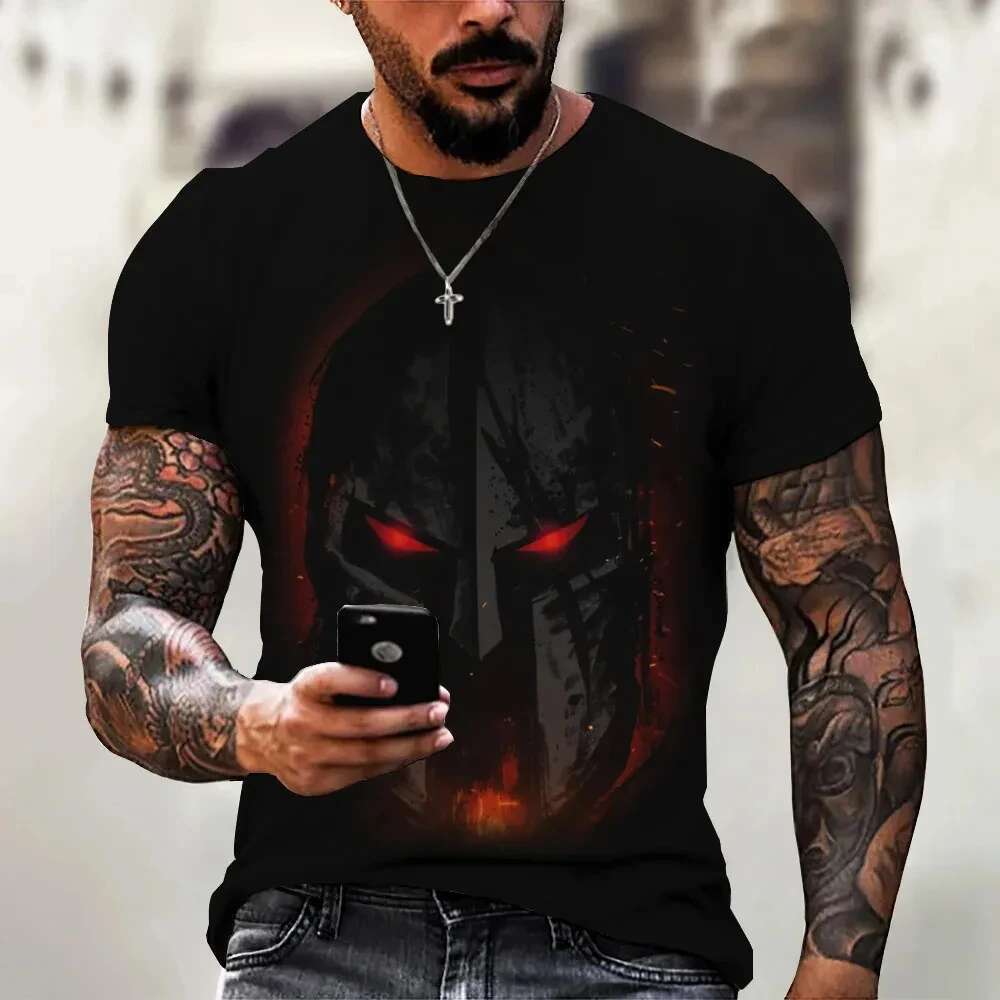 3d Printing Vintage Men Short Sleeve Tshirt Spartan Knight Graphic Daily Street Summer Casual Oversized Tops Male Shirts Tees