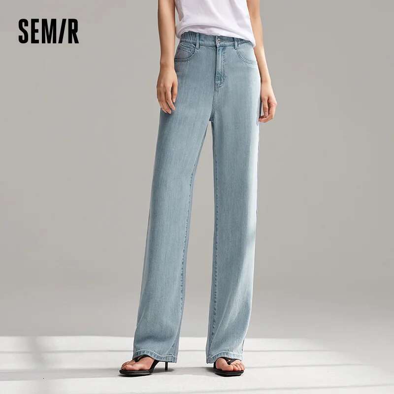 Semir Jeans Women Elastic Waist Long 2024 New Summer Version Cool Feeg Wide-Leg Trousers