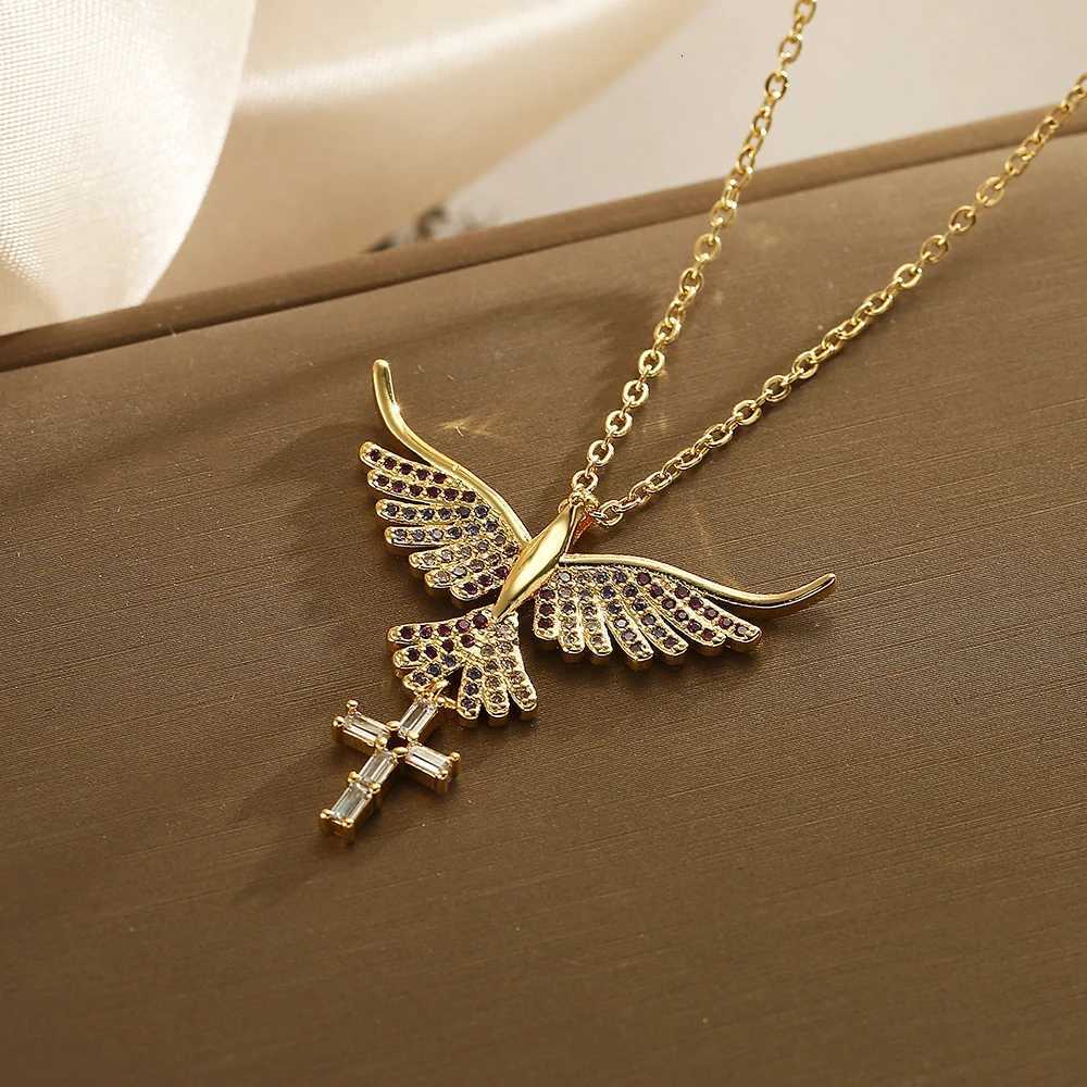 NEWBUY Unique Design Eagle Heart Cross Pendant Gold Color 316L Stainless Steel Chain Necklace CZ Party Jewelry Femme BijouxXJ251104