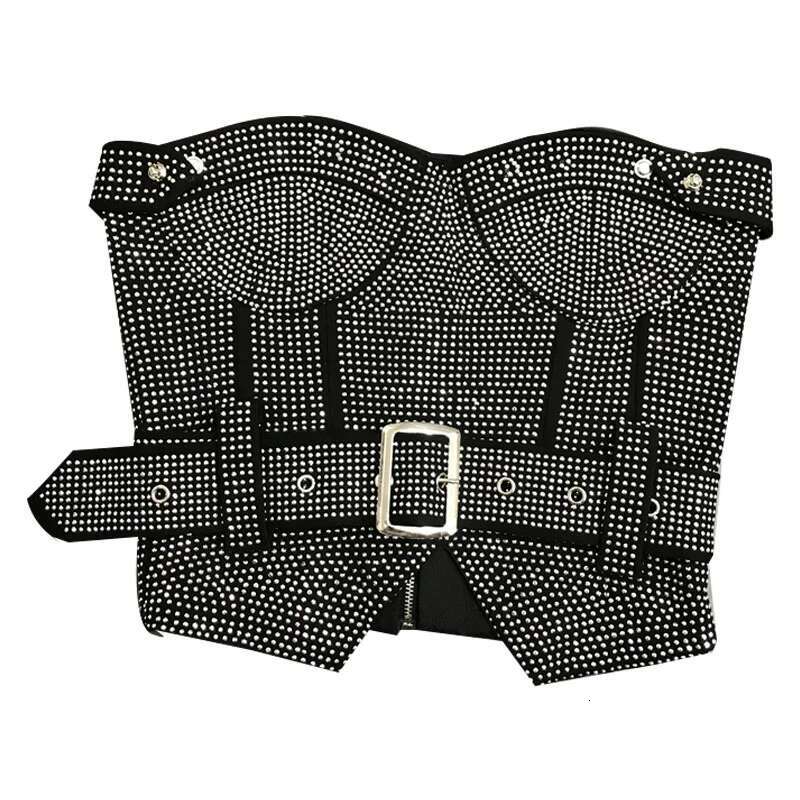 PREPOMP 2022 Summer New Arrivals Sleeveless Strapless Rhie Dias Black Slim Tank Top Vest With Belt Women Gf734