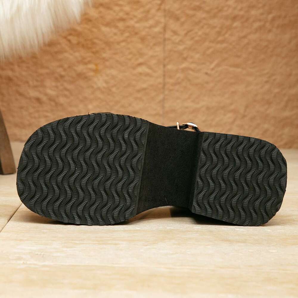 Spring/Summer New Slope Thick Sole Fashion Large Heel Gold Chain Buckle Women's Sandals
