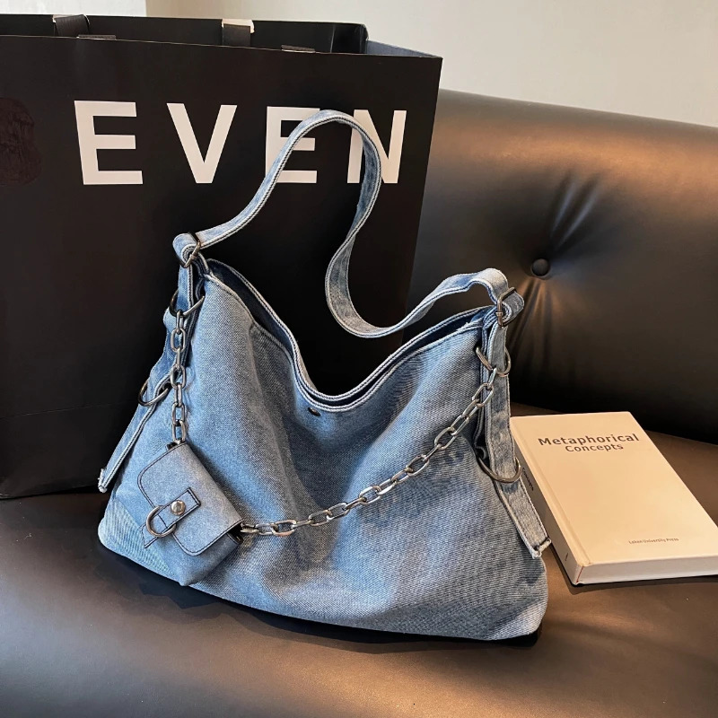 Spring Retro Denim Canvas Crossbody Bag Large Capacity Casual Communicating Shoulder Bag Simple Versatile Handbag 250402