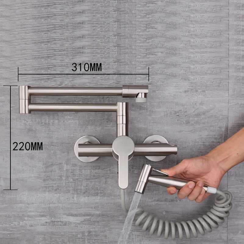 Kitchen Faucet With Spray Gun Double-Jointed Pot Filler Kitchen Sink Faucet Wall Mount Retractable Foldable Mixer Tap Swing Arm Y251104