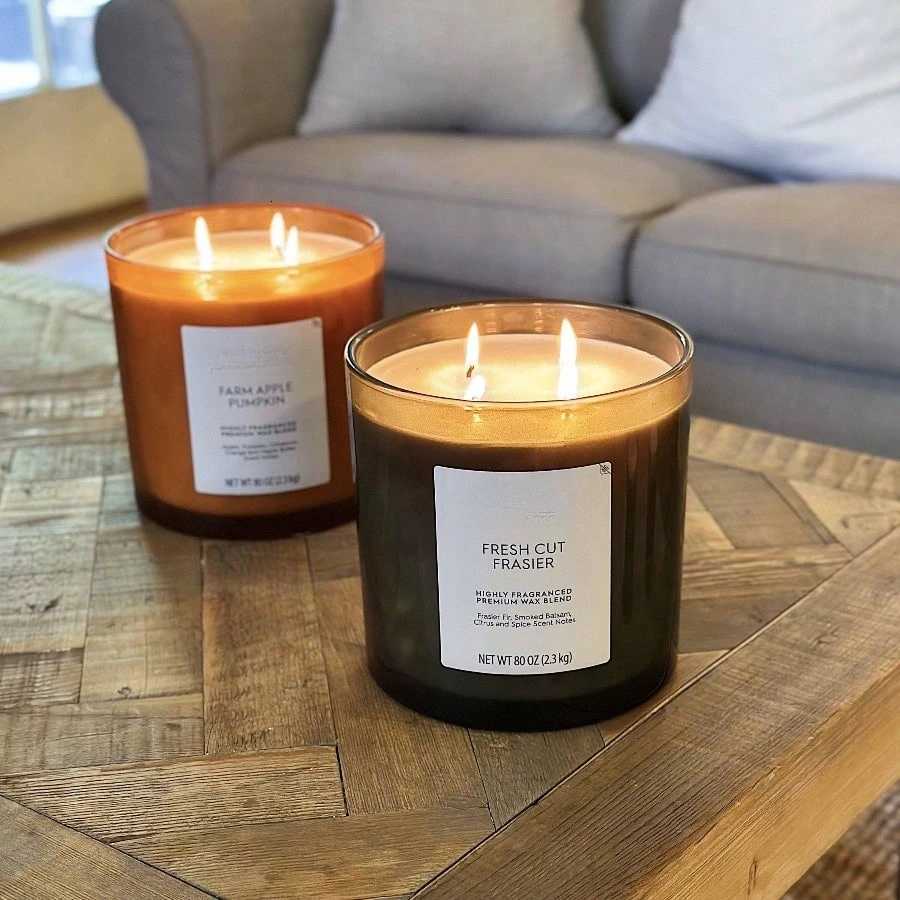 Cut Frasier Scented 4 - 80oz Large Oversized Jar Candle in White with Warm Woody Notes for Home Ambiance H251104