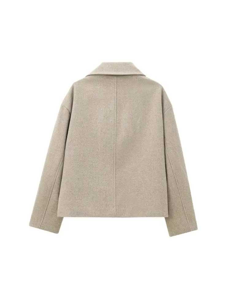 Womens Short DoubleBreasted Woolen Coat Lapel Collar Long Sleeve Female Outerwear Chic Tops Fashion J251103
