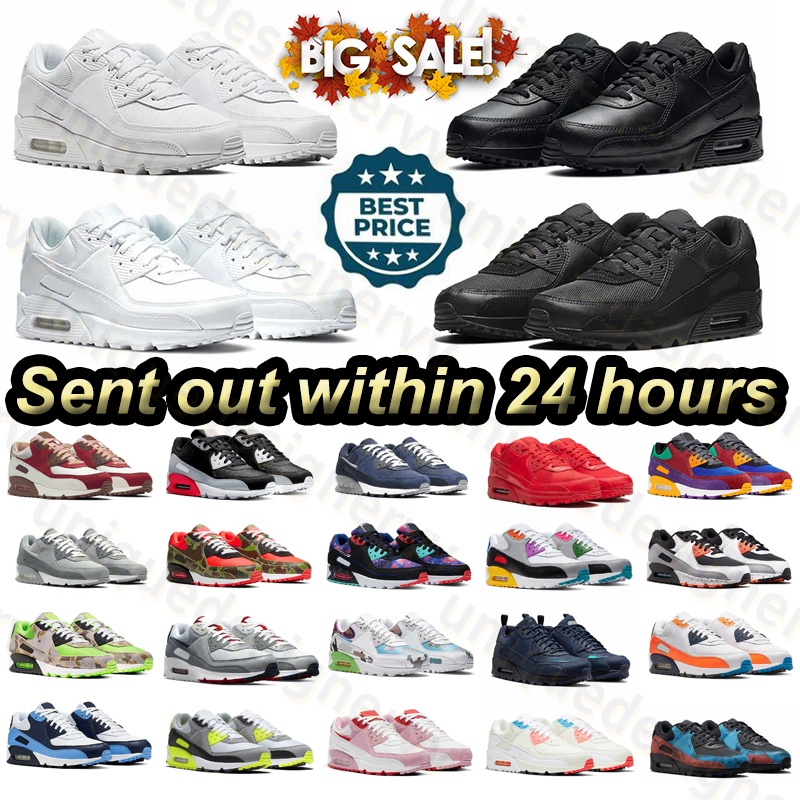 Designer 90 running shoes 90s sneakers Triple Black White Solar Flare Safety Orange Sail outdoor sport mens women trainers 36-45