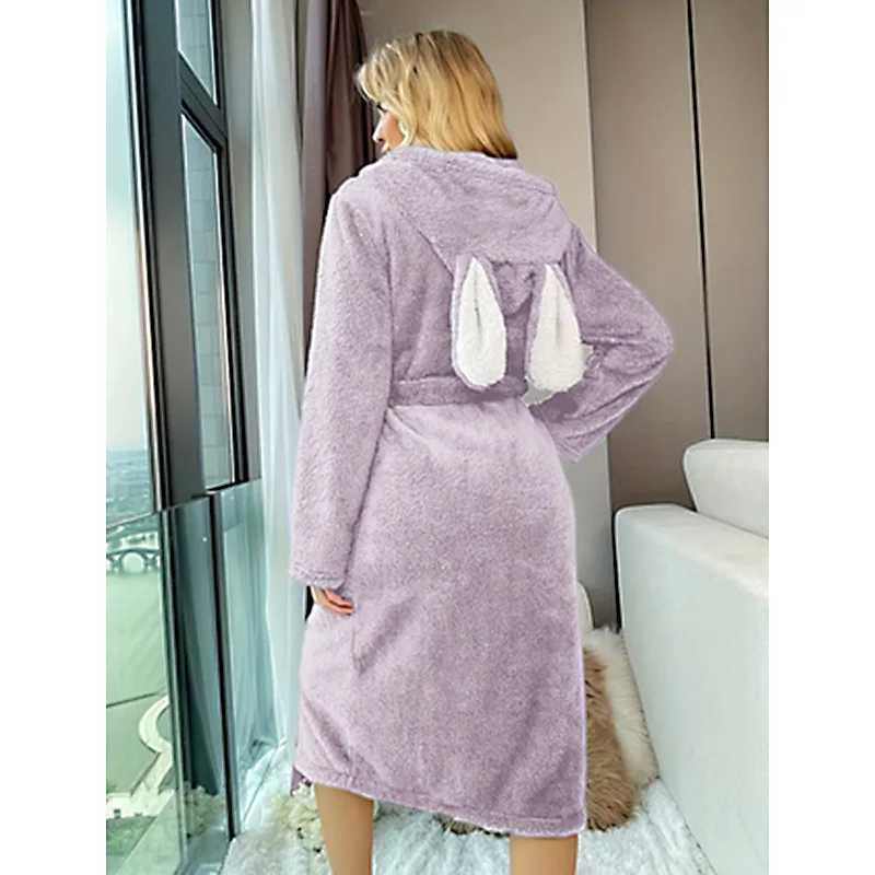 Fluffy Loose Nightgown Autumn Winter Long-sleeved Double-Sided Velvet Warm Thick Pajamas Home Clothes Morning Robe Bathrobe C251104