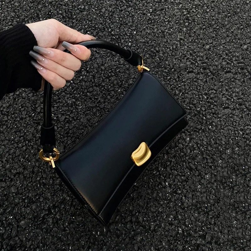 Square Shoulder Bag Pu Leather Commuting Underarm Bags Handbags Black Flap Lock Crossbody Purse 251103
