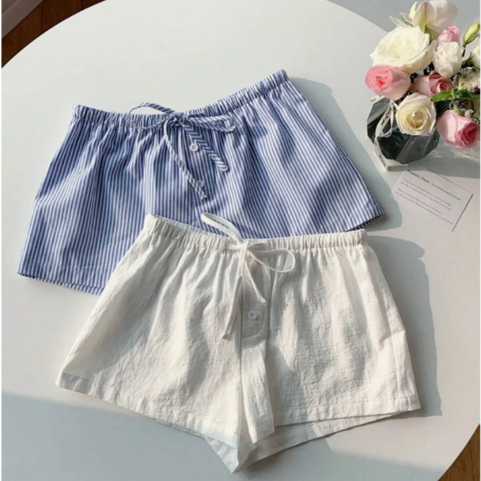 Elegant beach party club shorts fashionable womens striped 2025 summer brushed pocket casual loose wide leg pants 250401