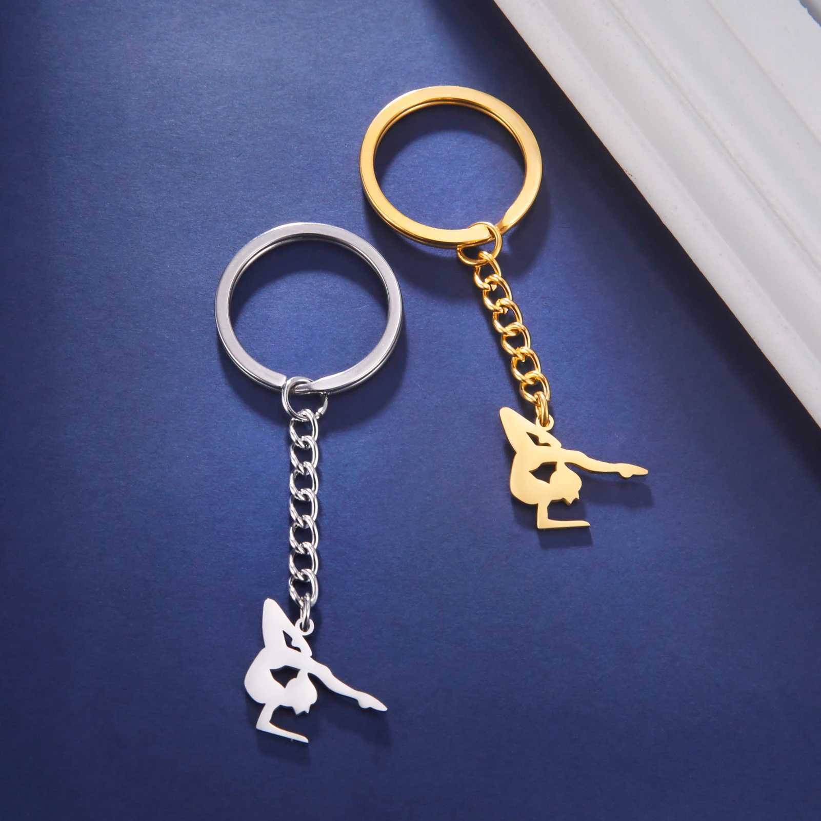 Teamer Dancer Gymnastic Modeling Keychains Women Gold Color Fashion Stainless Steel Keyring llaveros Bag Car Key Trinket GiftW251103
