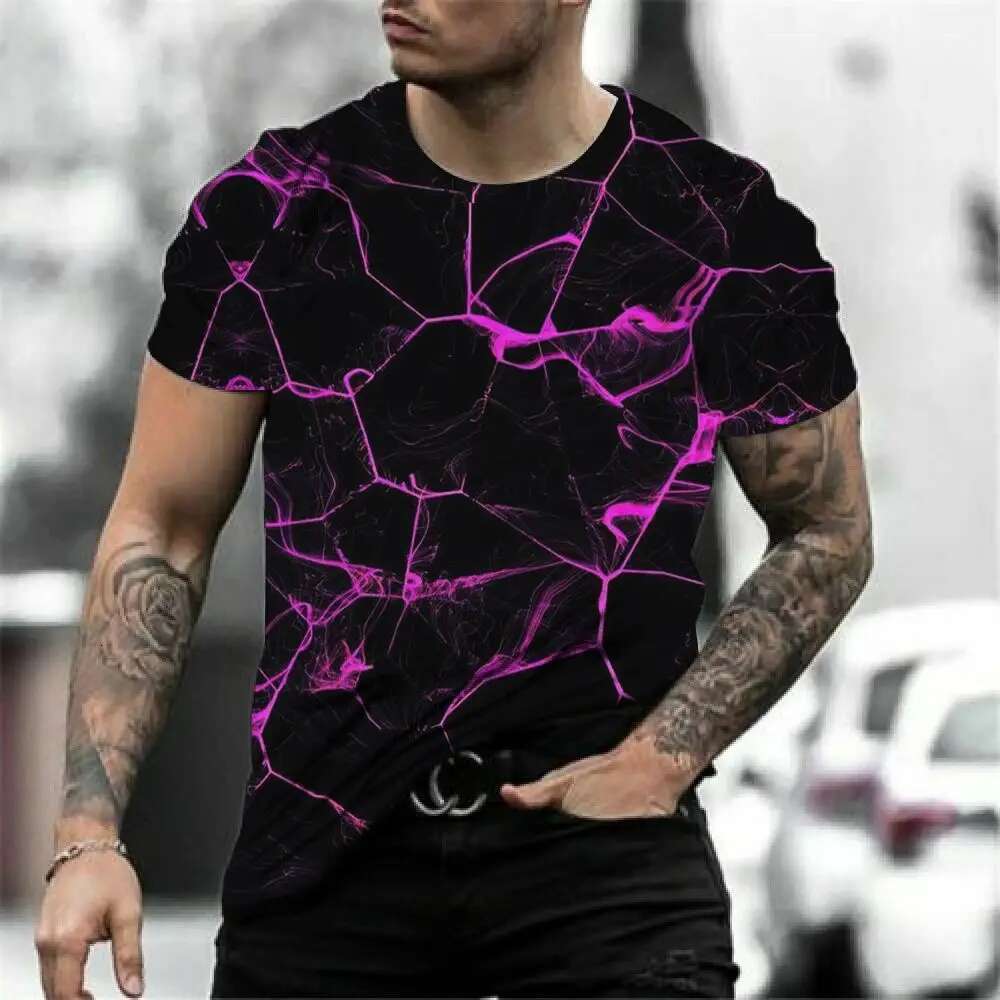 Summer Men's Personality Simple Casual 3d Printed O Collar Short Sleeve T-Shirt Street Trend Fashion Plus Size Top