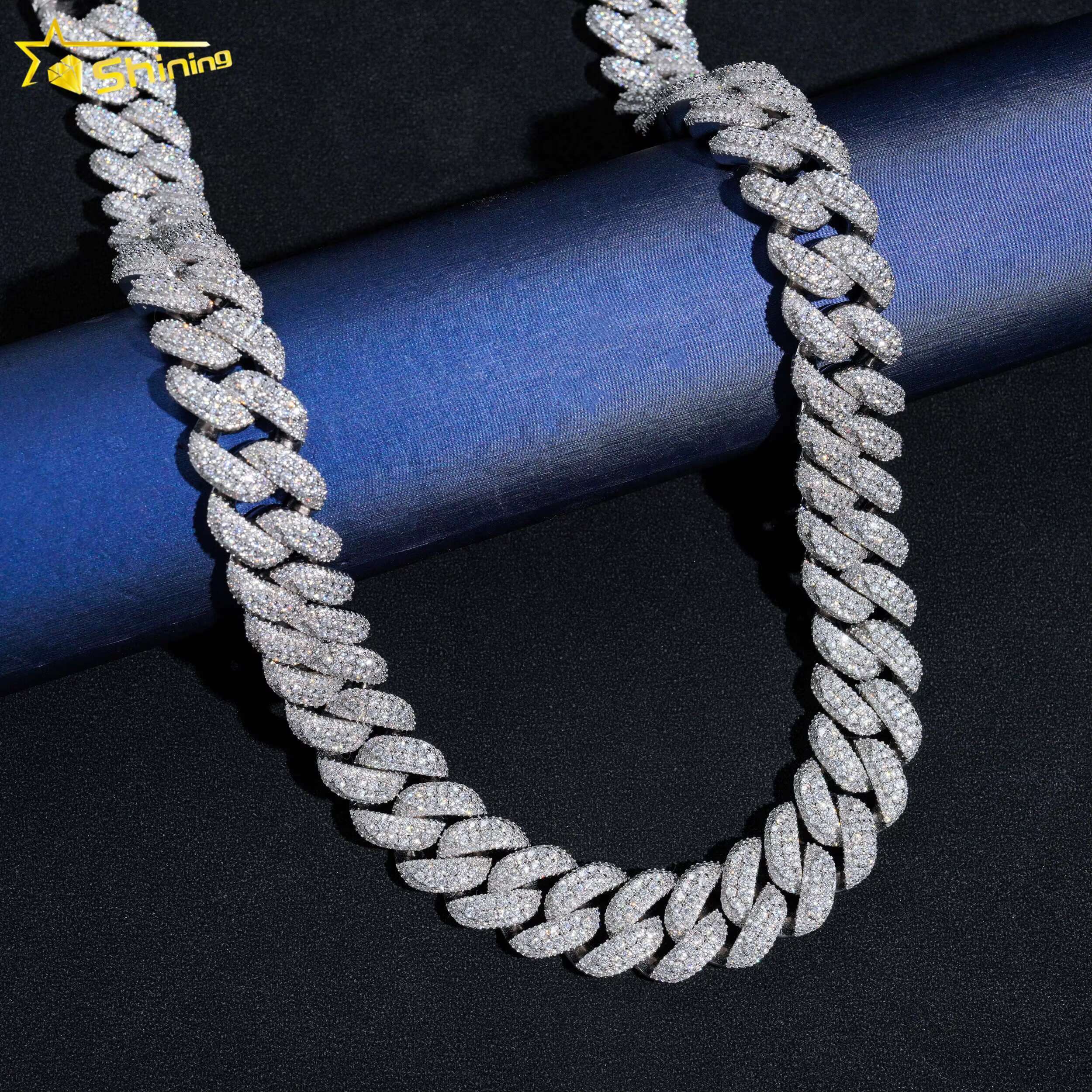 GRA Pass Diamond Tester Hip Hop Jewelry 925 Silver 18MM Width VVS Diamond Moissanite Iced Out Cuban Link Chain