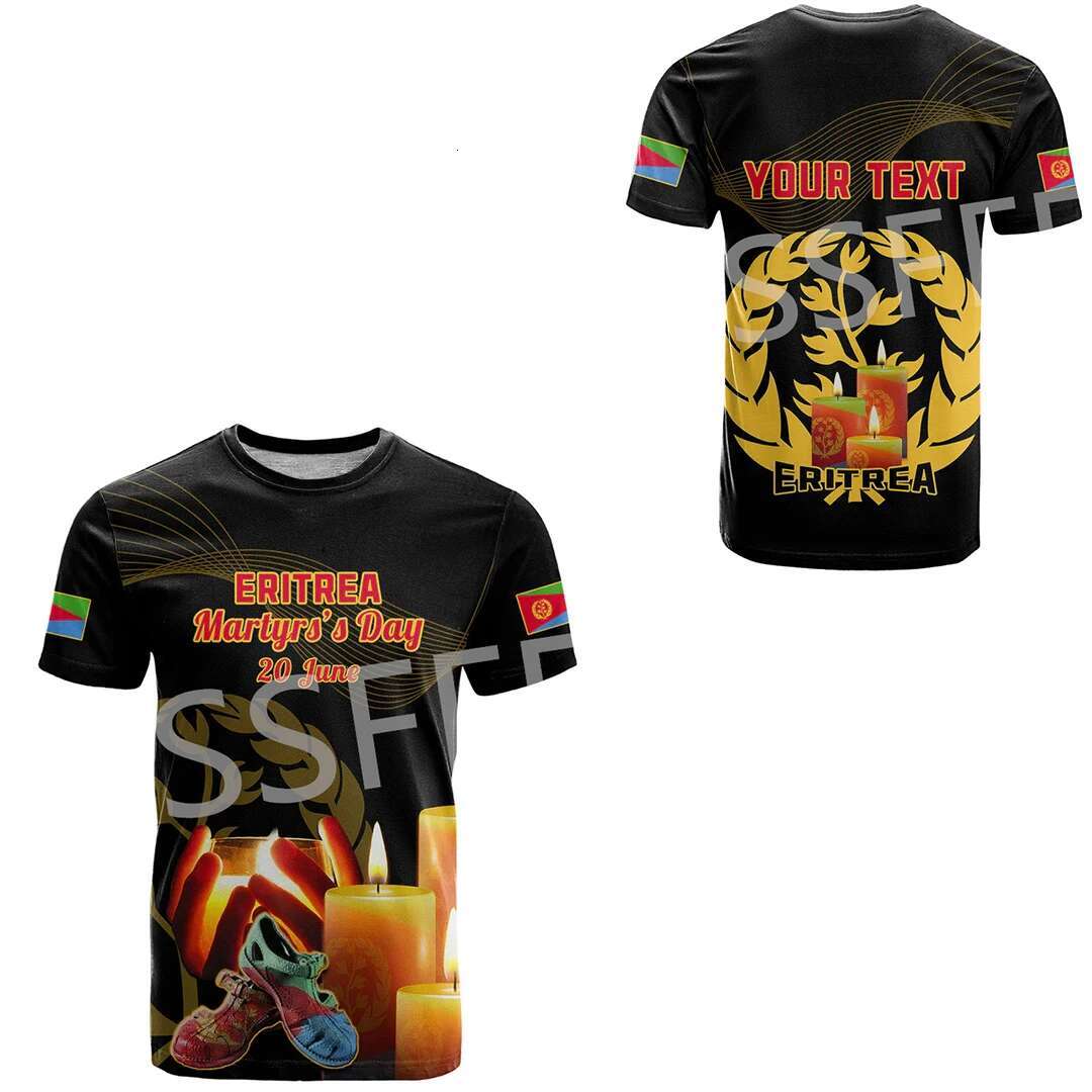 Custom Name Country Eritrea Ethia Flag Tribe Tattoo Retro 3DPrint Summer Haruku Casual Short Sleeves T-Shirts Streetwear N1