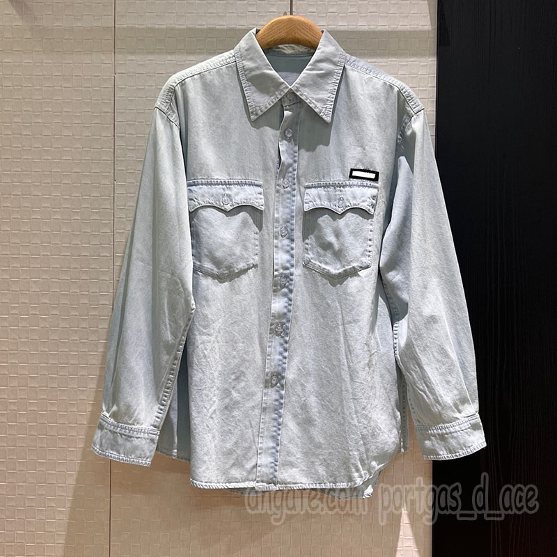 Luxury Women Denim Blouse Shirts Designer Letters Lapel Neck Shirt Spring Summer Light Blue Tops