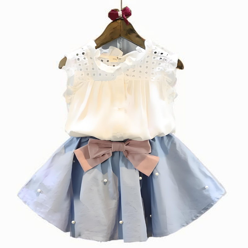 Clothes 2-8 Years Kids for Girls the Bow Skirt and Lace Top Summer Suit Korean Style Children's Clothing Sets Baby Toddler Set