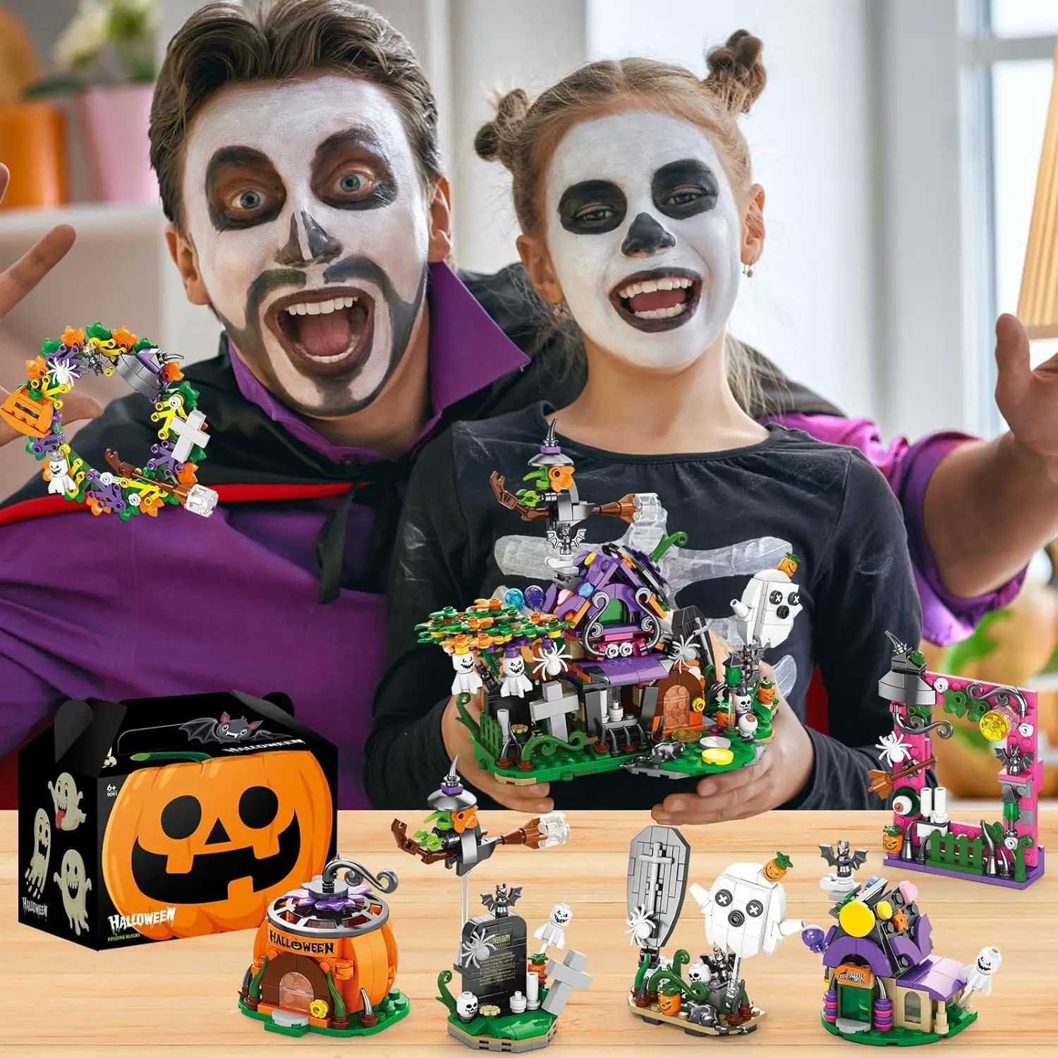 6 in1 Halloween Prank Haunted House Building Block Set Small Particle Assembly Model Puzzle Toy Holiday Gift C251104