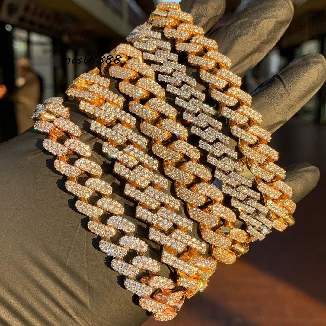 Luxury Fashion Gold Plated S925 Sterling Silver Diamond Moissanite Cuban Links Iced Out Cuban Chain Necklace