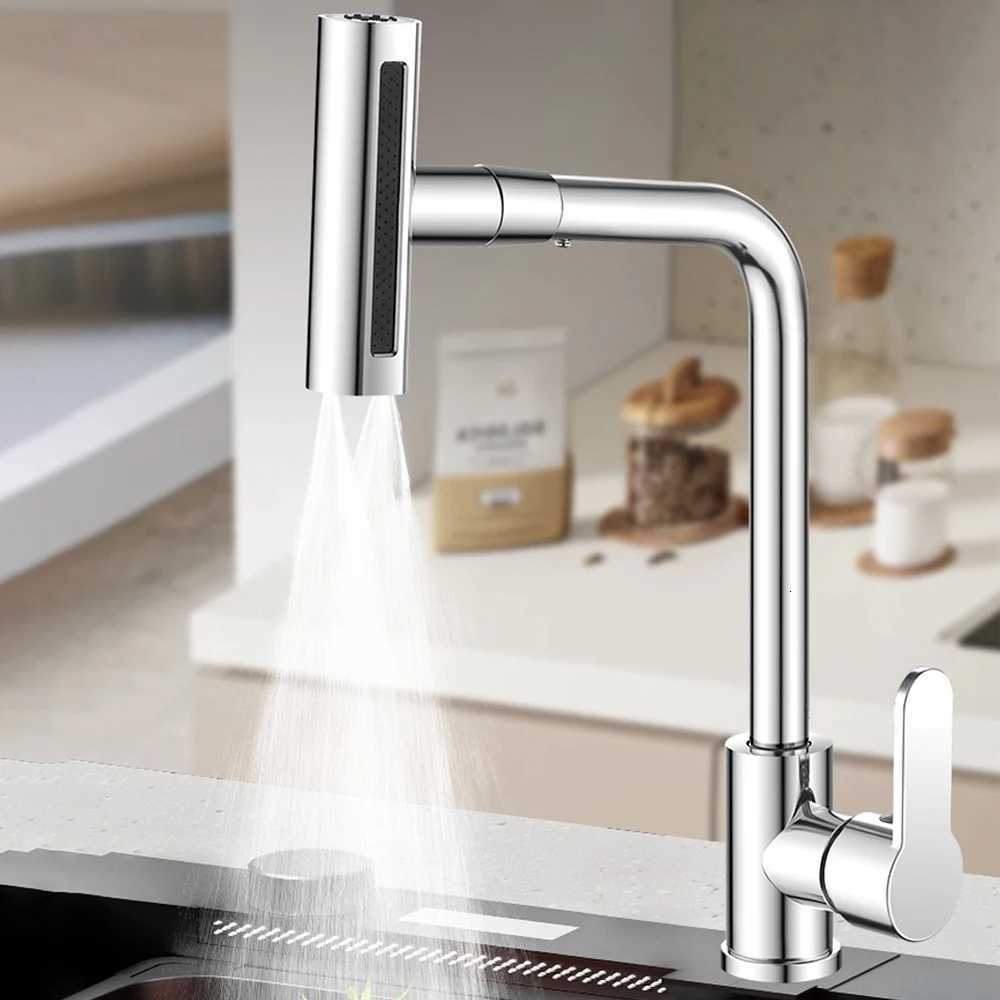 Waterfall Kitchen Faucet 4 Modes Universal 360Rotating Swing Arm Stainless Steel Hot Cold Single Hole Deck Mounted Sink Tap Y251104
