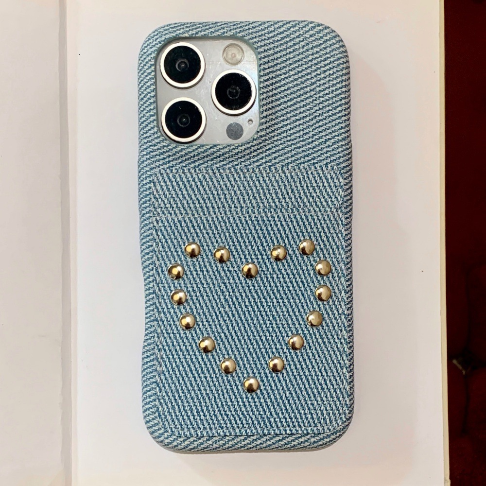 Rivet Heart Solid Color Card Holder Phone Case Compatible with iPhone 17/16/15 Pro Max iPhone 14/13 Pro Niche
