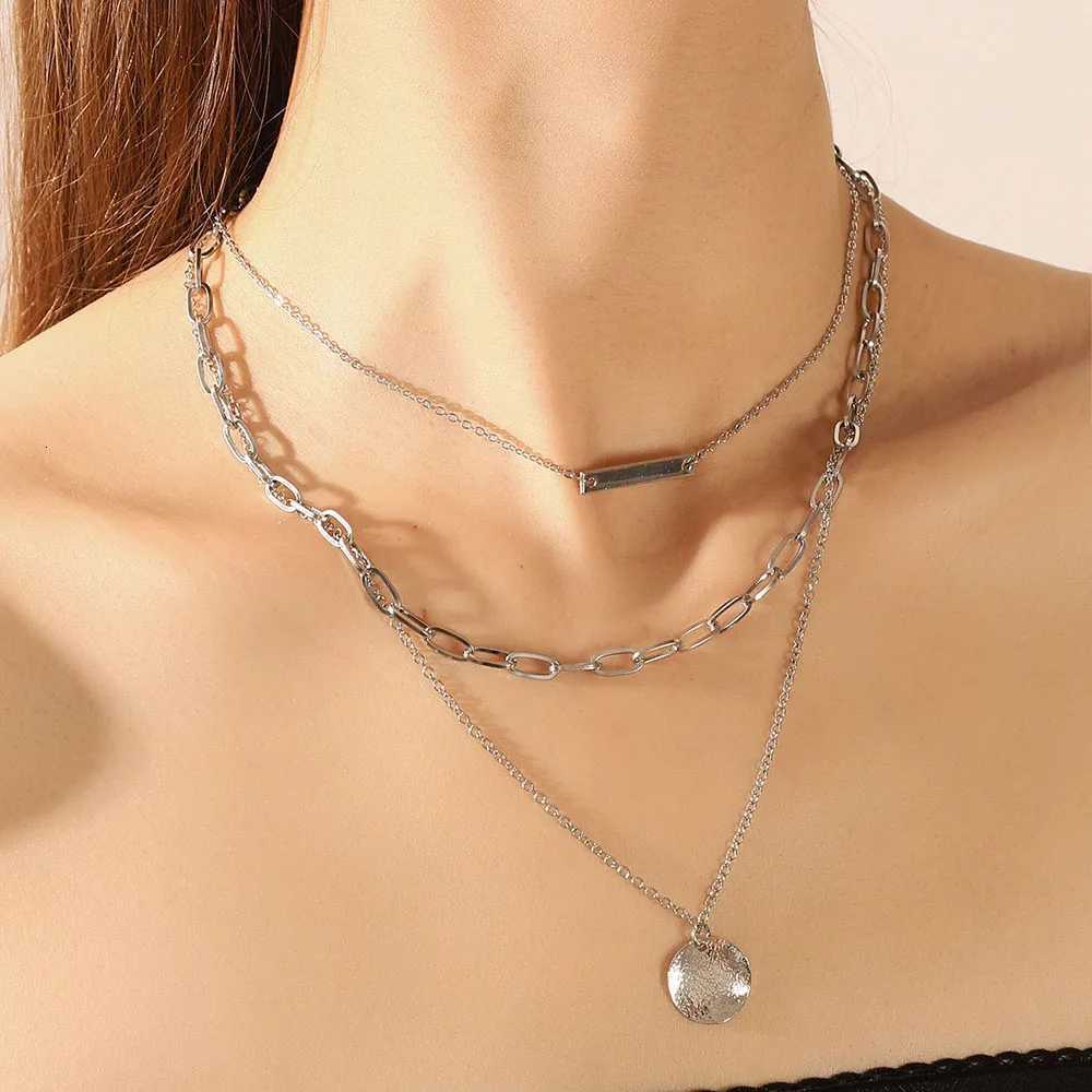 Vintage Gold Plated Round Coin Pendant Neckalce for Women Multi-Layer Chain Choker Necklaces Femme Collares Punk JewelryXJ251104