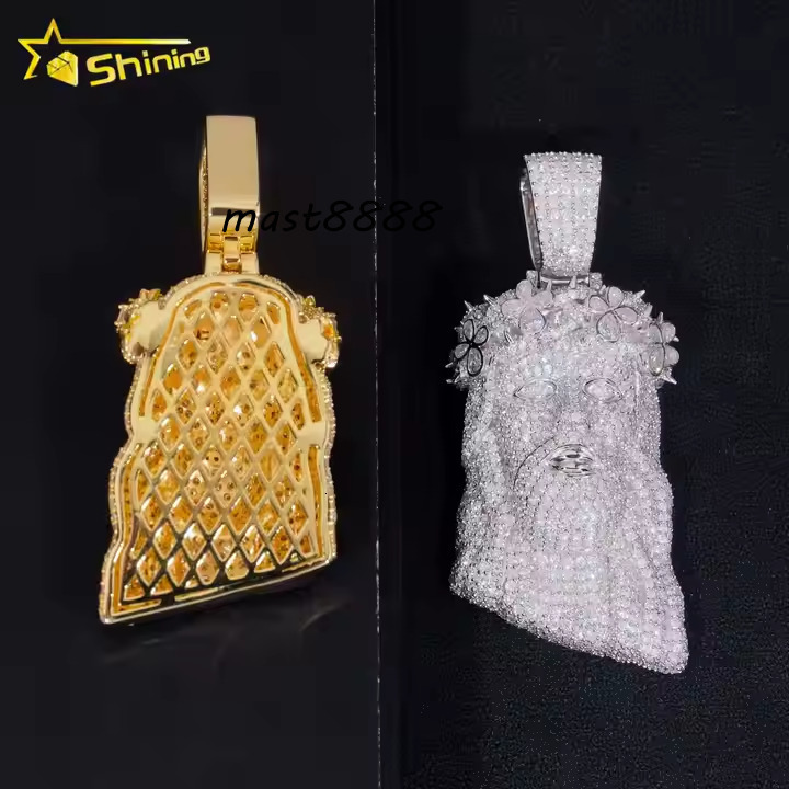 Gold Plated 925 Silver Rappers Iced Out Moissanite Jesus Pendant Custom Hip Hop Jewelry VVS Moissanite Diamond Pendants