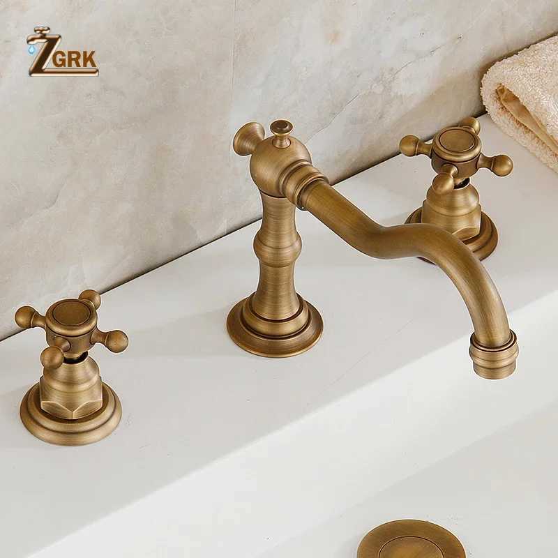 Basin Faucets Antique Brass Deck Mounted Bathtub Mixer Faucet Dual Handle 3 hole Bathro Faucet Set Water Tap Y251104