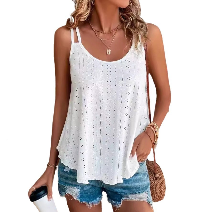 2025 Shoulder camisole vest with round neck jacquard lining sleeveless bottom for women