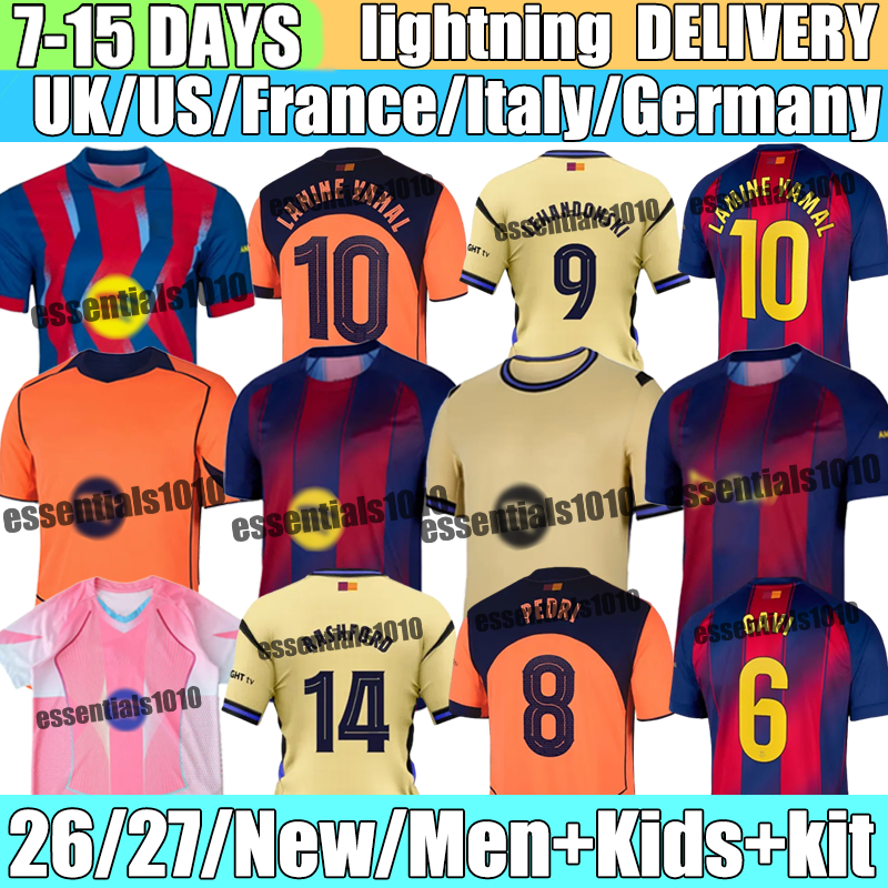 Soccer Jerseys LAMINE YAMAL #19 PEDRI #8 LEWANDOWSKI #9 GAVI #6 Jersey FERRAN #7 CUBARSI #2 F. DE JONG #21 KOUNDE #23 Jerseys 2026 football shirt mens kit kids