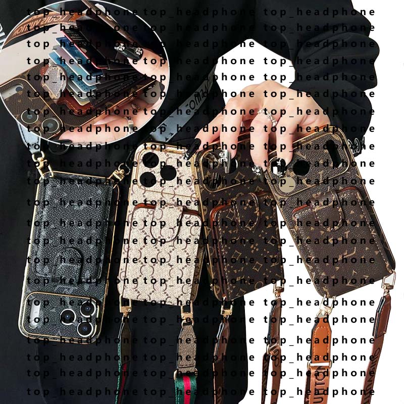 Luxury Crossbody iPhone Case for iPhone 17Pro Max 16 14 13 Leather Designer Metal Chain Wristband Wallet Phone Case for Women Men strap lanyard Cover with Card Holder