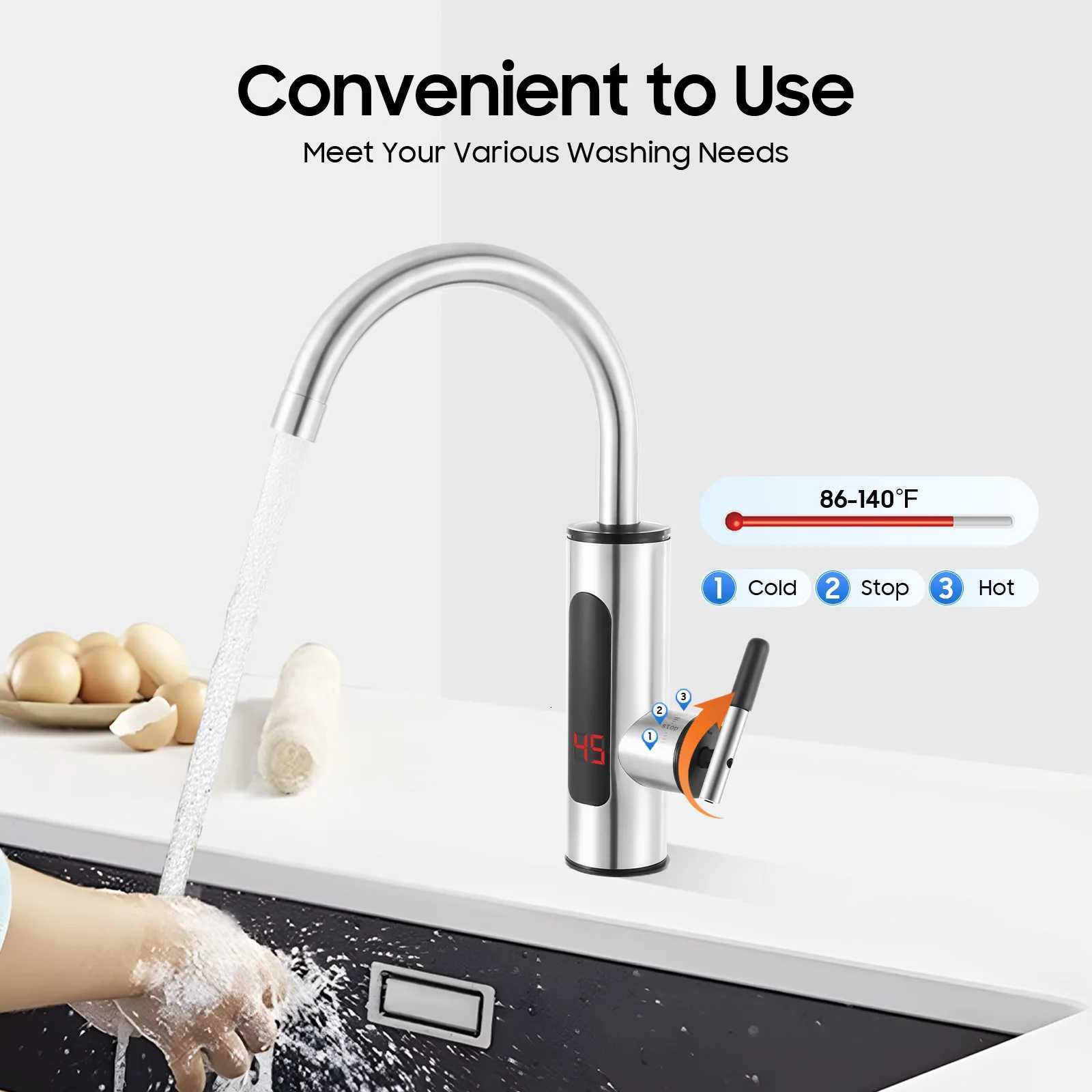 110V 3000W Instant Electric Hot Water Faucet 304 Stainless Steel Kitchen Sink Faucet with LED Display for He Bathro Y251104