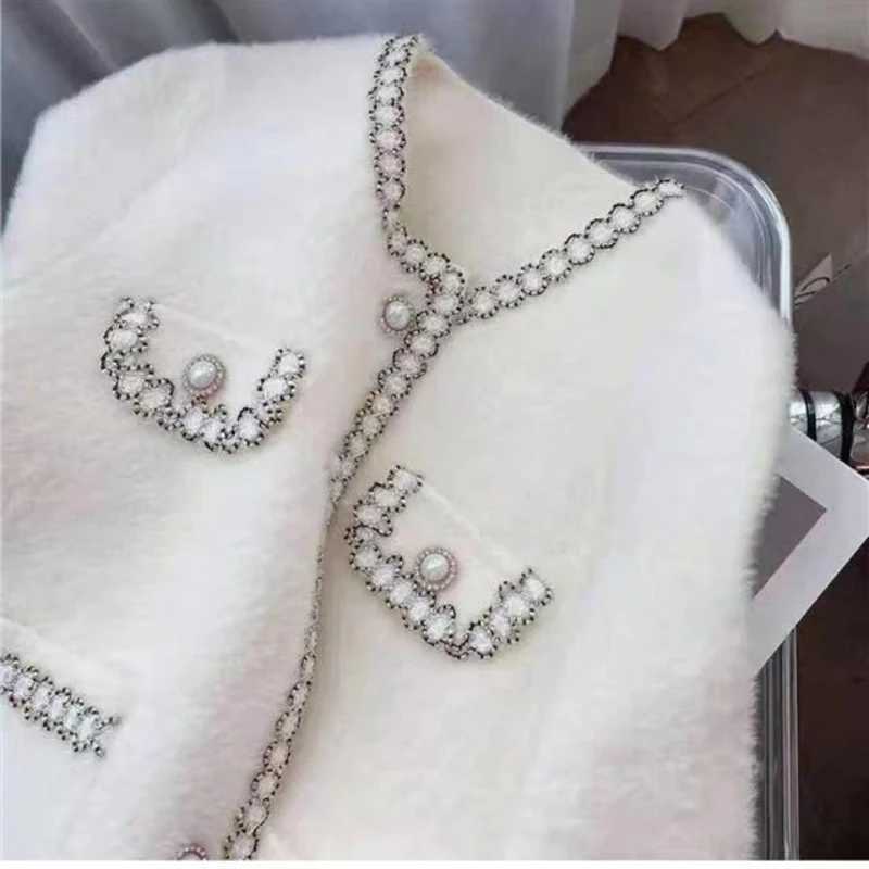 Elegant O Neck Office Women Knitted Jacket Autumn Winter Minklike Loose Sweater Pockets Cardigan French Style Casual Clothing J251103