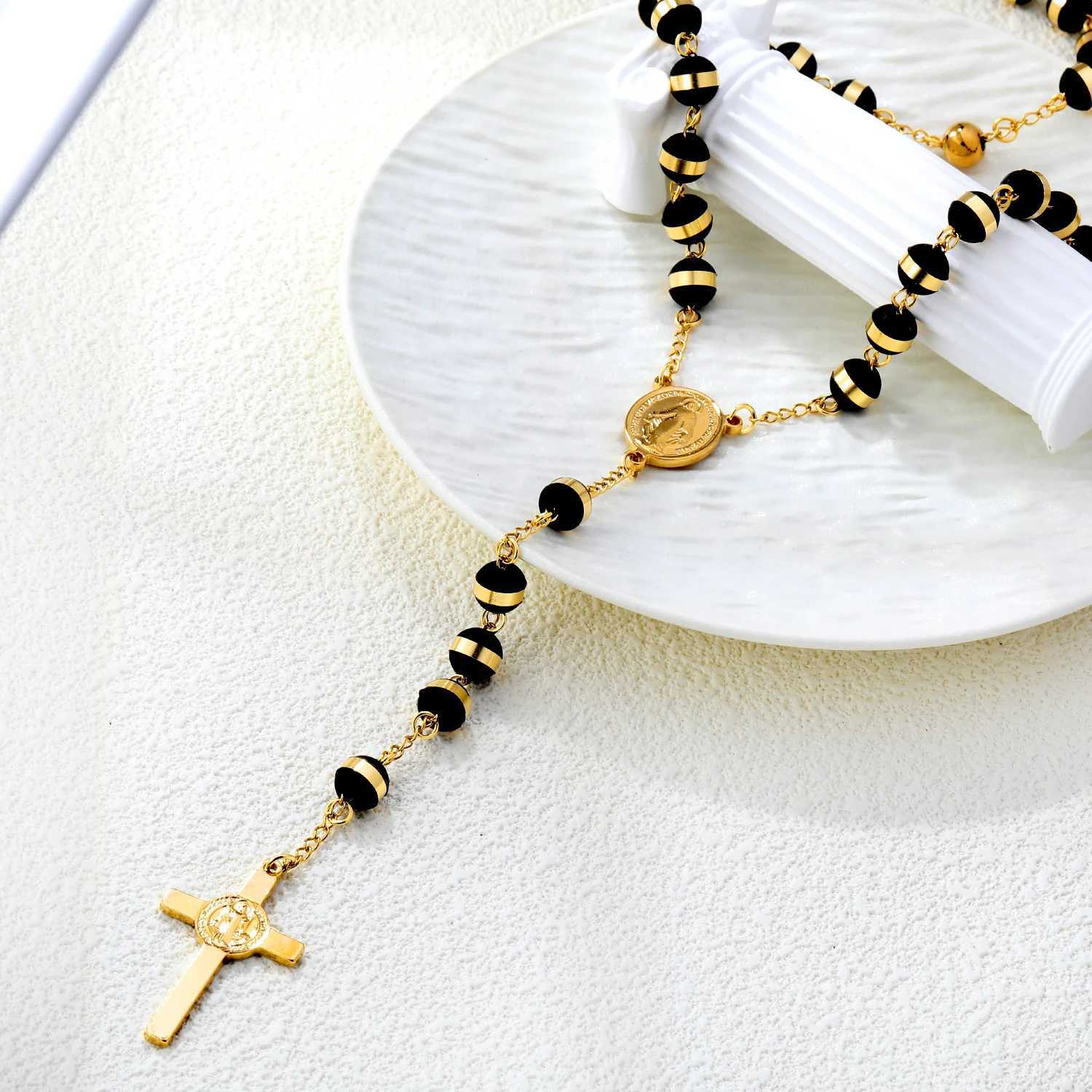 LUXUKISSKIDS Rosary Beads Christianity Necklaces Jesus Long Chains For Woman/Man Cross Pendants Steel Christian Jewelry PrayerXJ251104