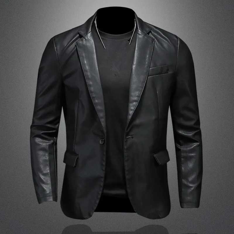 New Mens Slim Fit Leather Jackets PU Casual Motorcycle Coats Turn Down Collar Black Moto Biker Leather Suede Outerwear Men 5XL J251103
